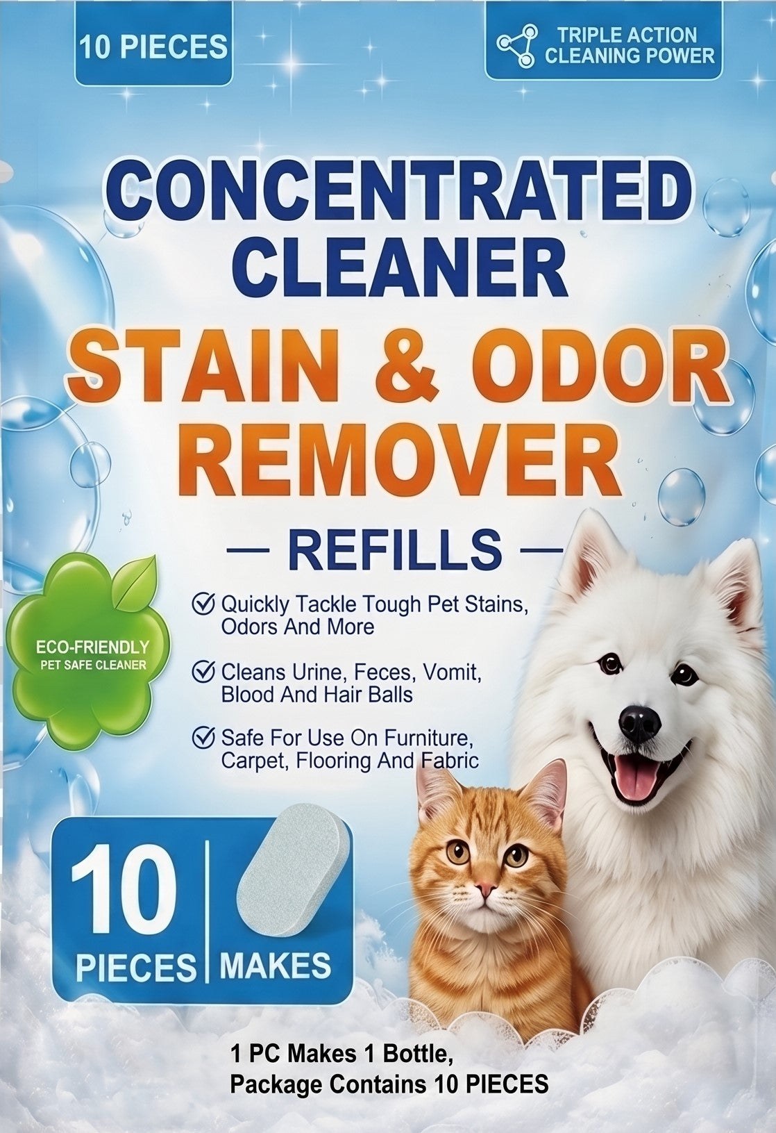 Concentrated Cleaner Stain & Odor Remover Refills — pack front